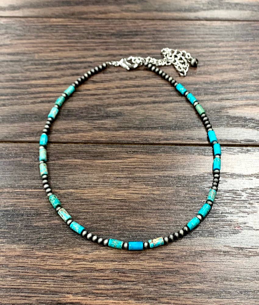 734956, Handmade Cylindrical Gemstone Necklace
