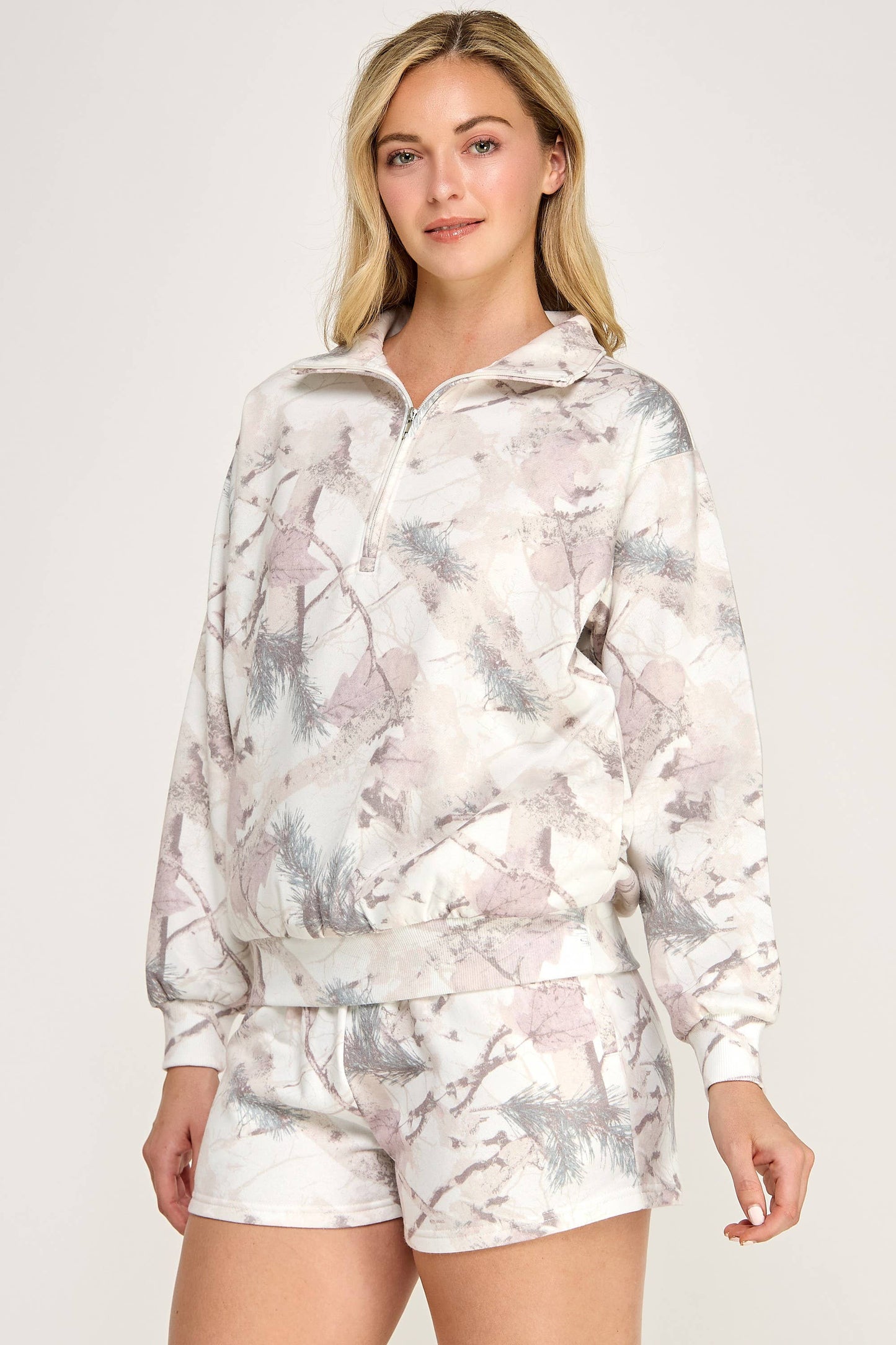 Fleece Camo Half Zip Up With Mock Neck Collar