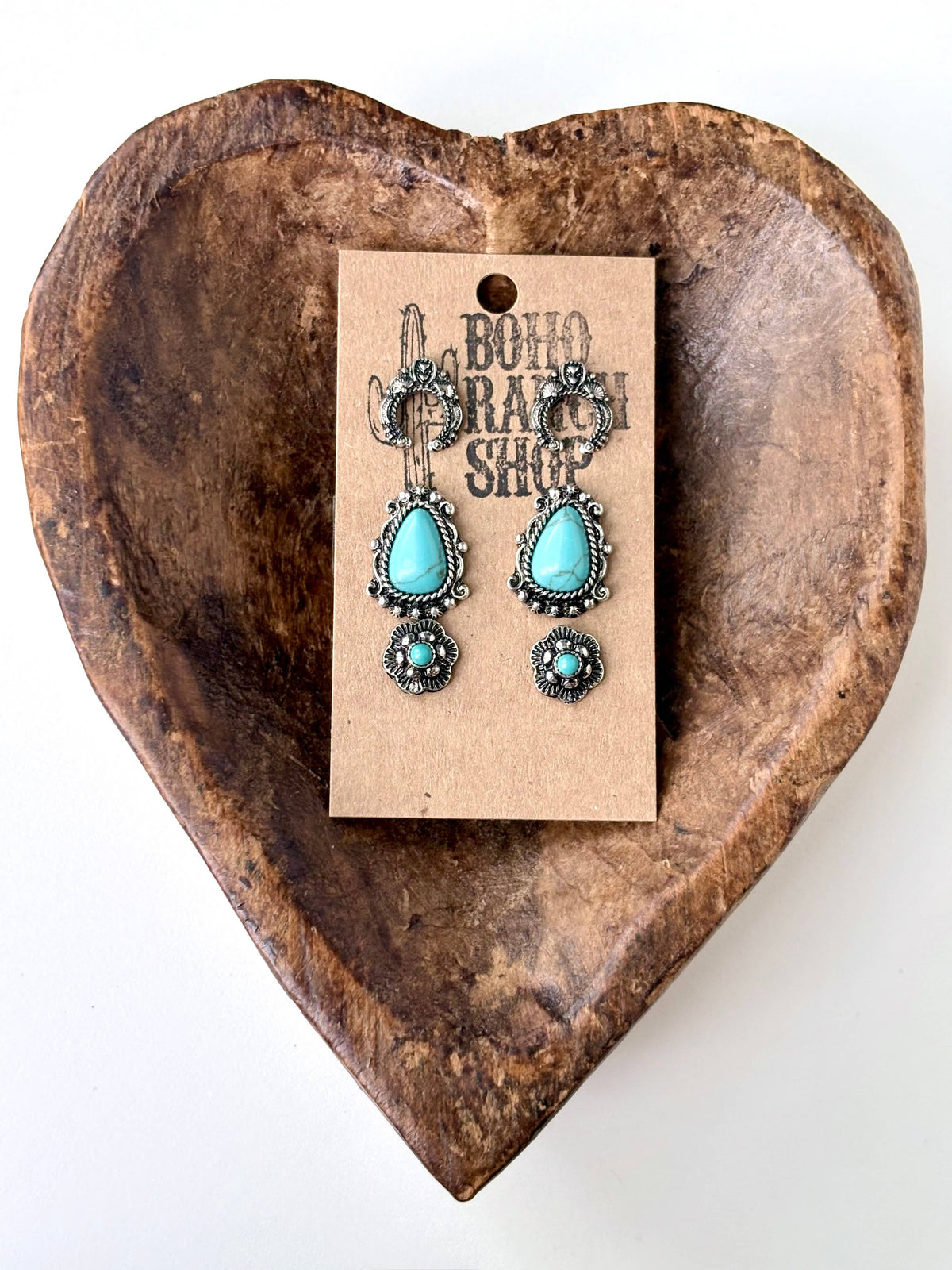 3 Set of Western Style Turquoise Stone Concho Stud Earrings