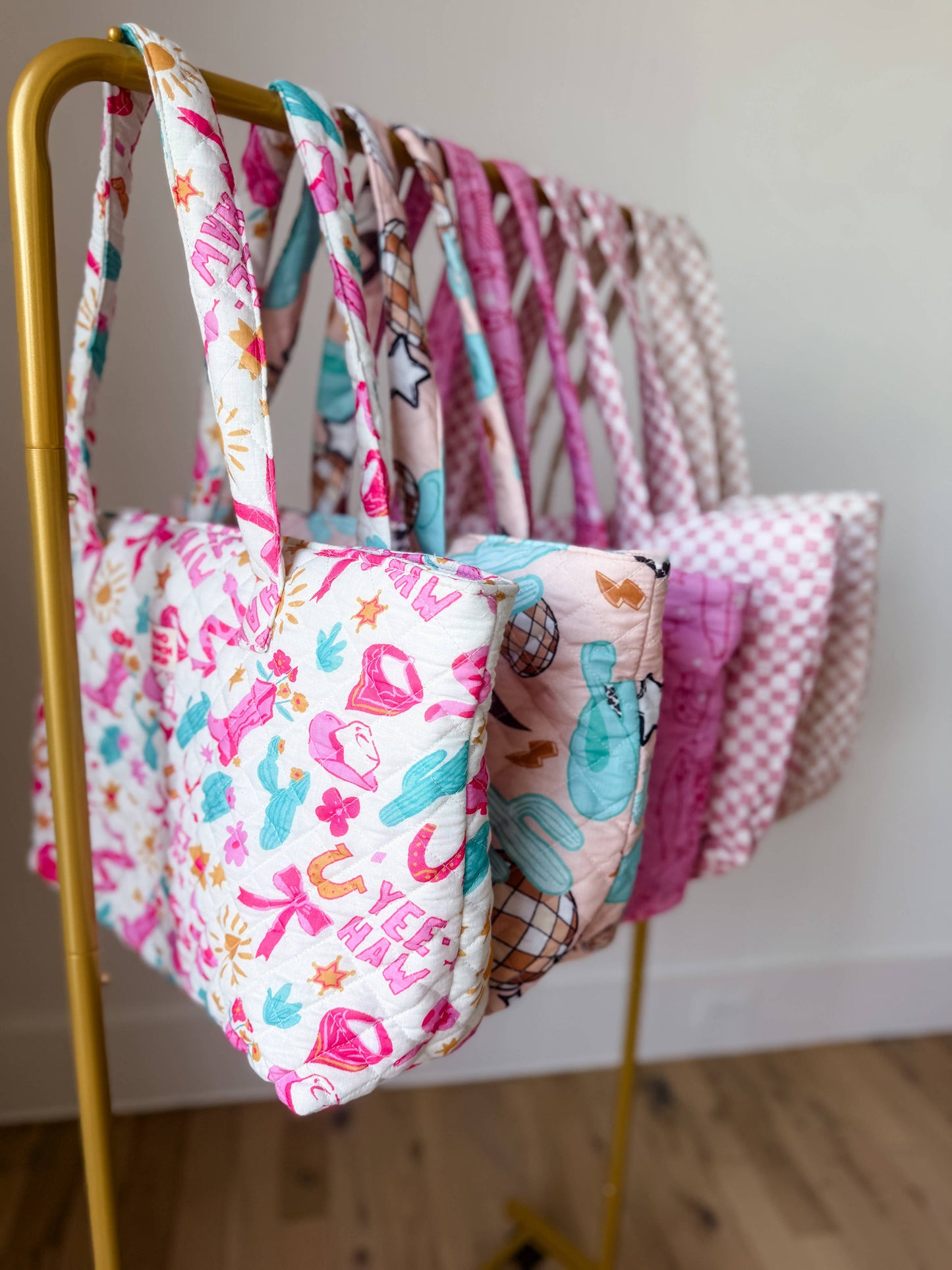Western Print Everyday Carryall Tote Bag - Fabric Quilted 