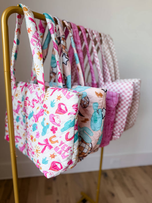 Western Print Everyday Carryall Tote Bag - Fabric Quilted 