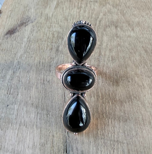 Copper and Black Onyx Adjustable Ring