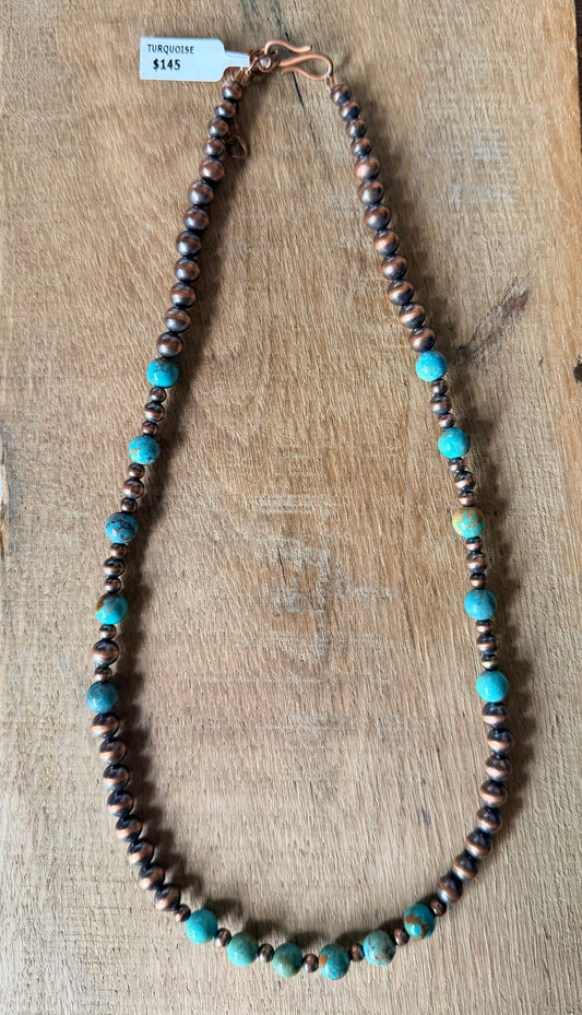 Copper Pearl and Turquoise Necklace 6mm