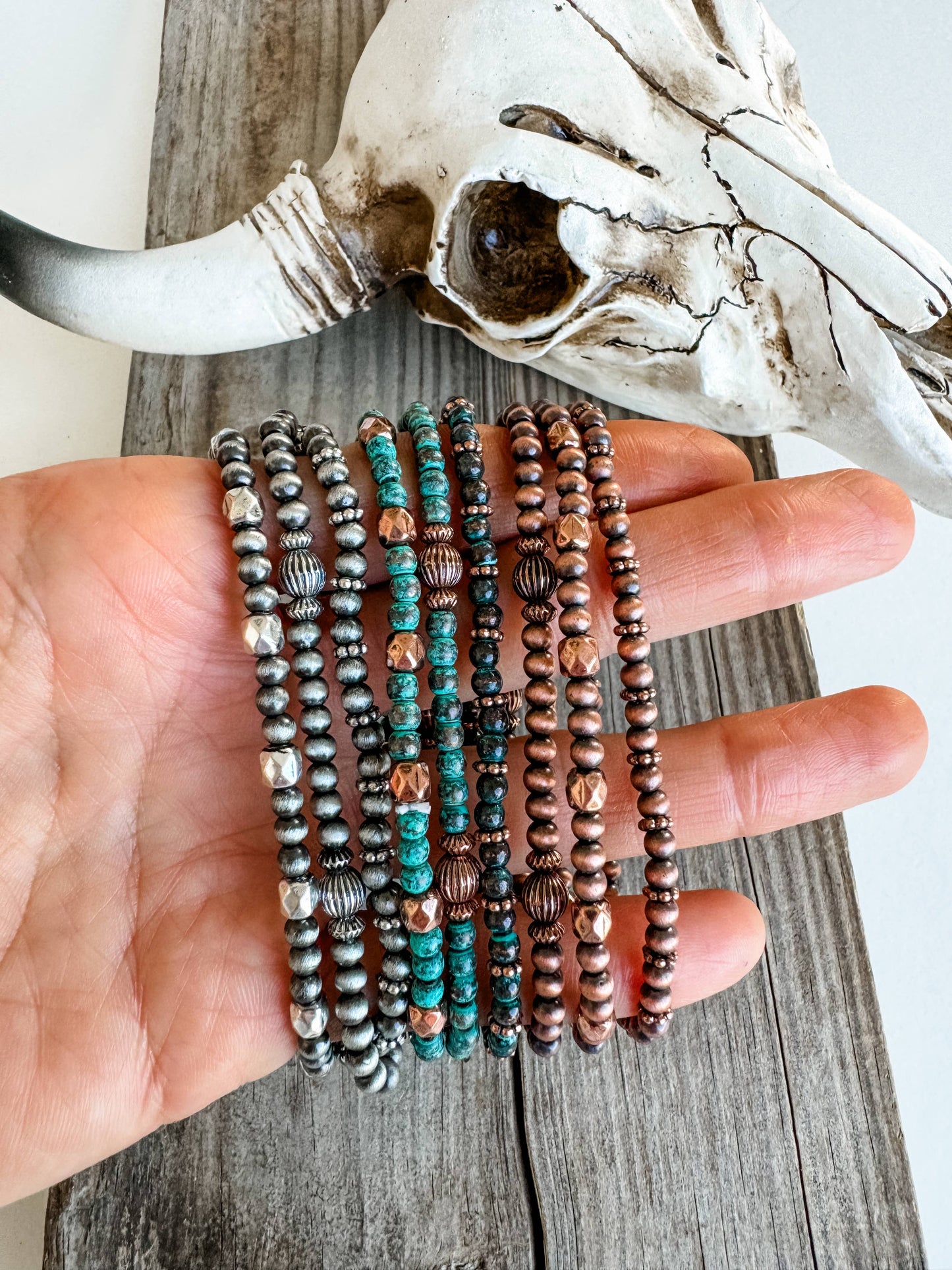 Navajo Style Pearl Stackable Bracelet Set