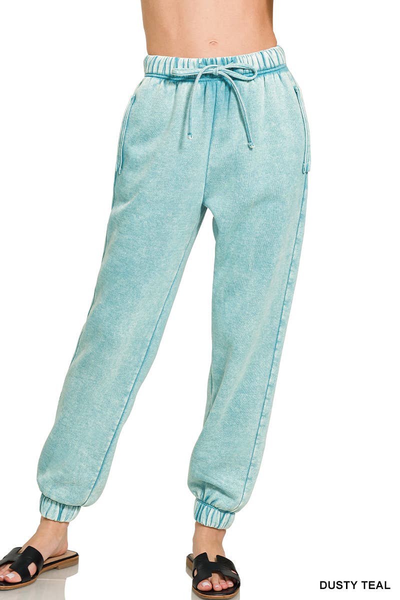 Acid Wash Fleece Sweatpants With Pockets
