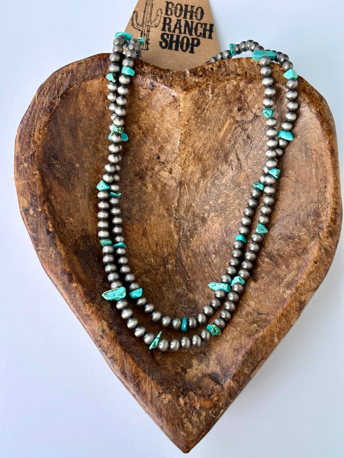 2 Layer Western Style Navajo Pearl Turquoise Stone Necklace