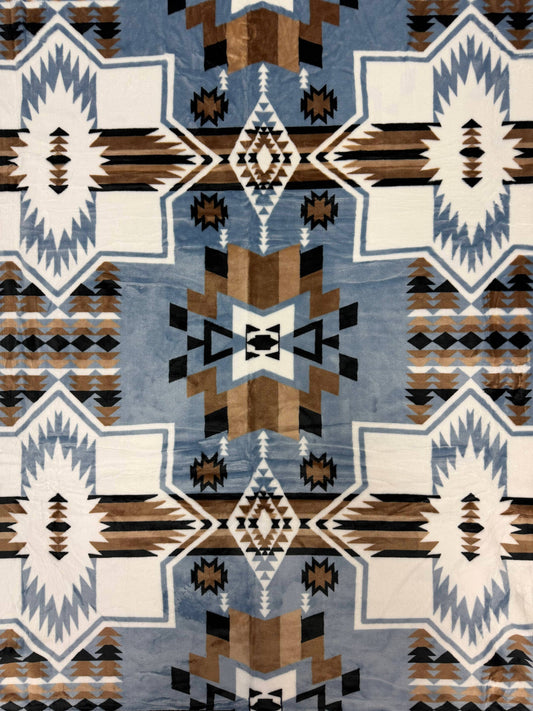 Blue Southwest Aztec King Size Super Soft Plush Blanket