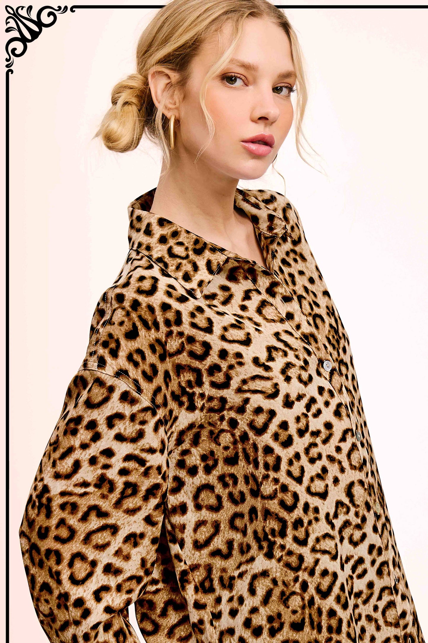 Leopard Printed Button Down Long Sleeve Shirt