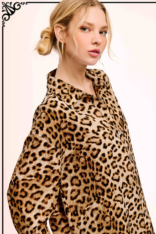 Leopard Printed Button Down Long Sleeve Shirt