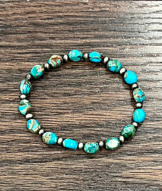 711469, Handmade Oval Gemstone Stretch Bracelet