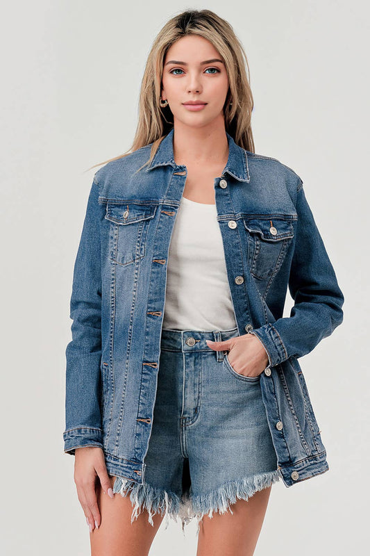 M7151J - MEDIUM WASH  - LONG DENIM JACKET
