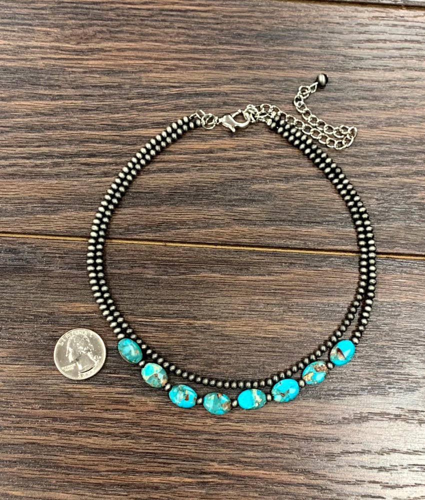 734695, 15" 2-strand Navajo Oval Gemstone Necklace