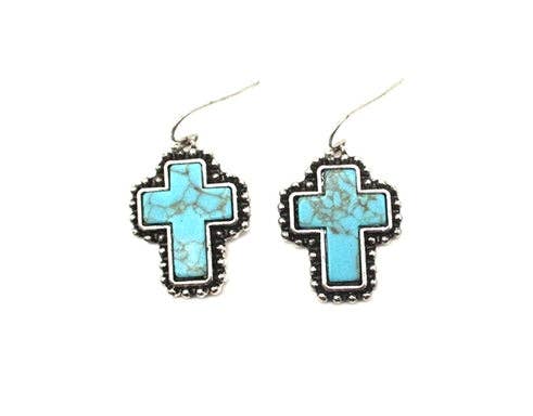 Western Turquoise Cross Dangle Earring