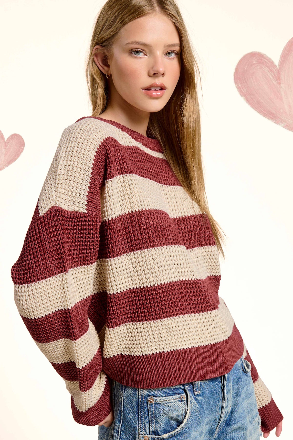 Loose Fit Striped Round Neck Long Sleeve Sweater