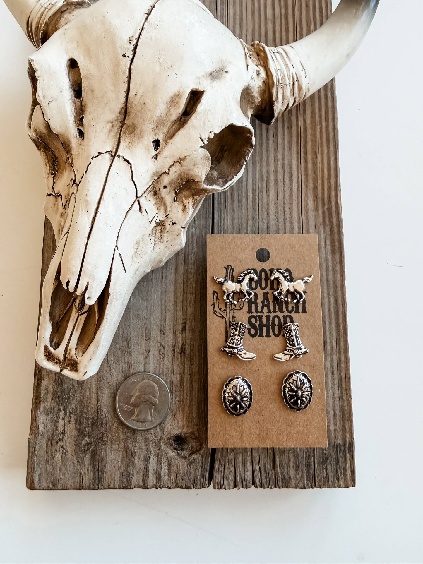 3 Pair Western Theme Stone Earring Set 