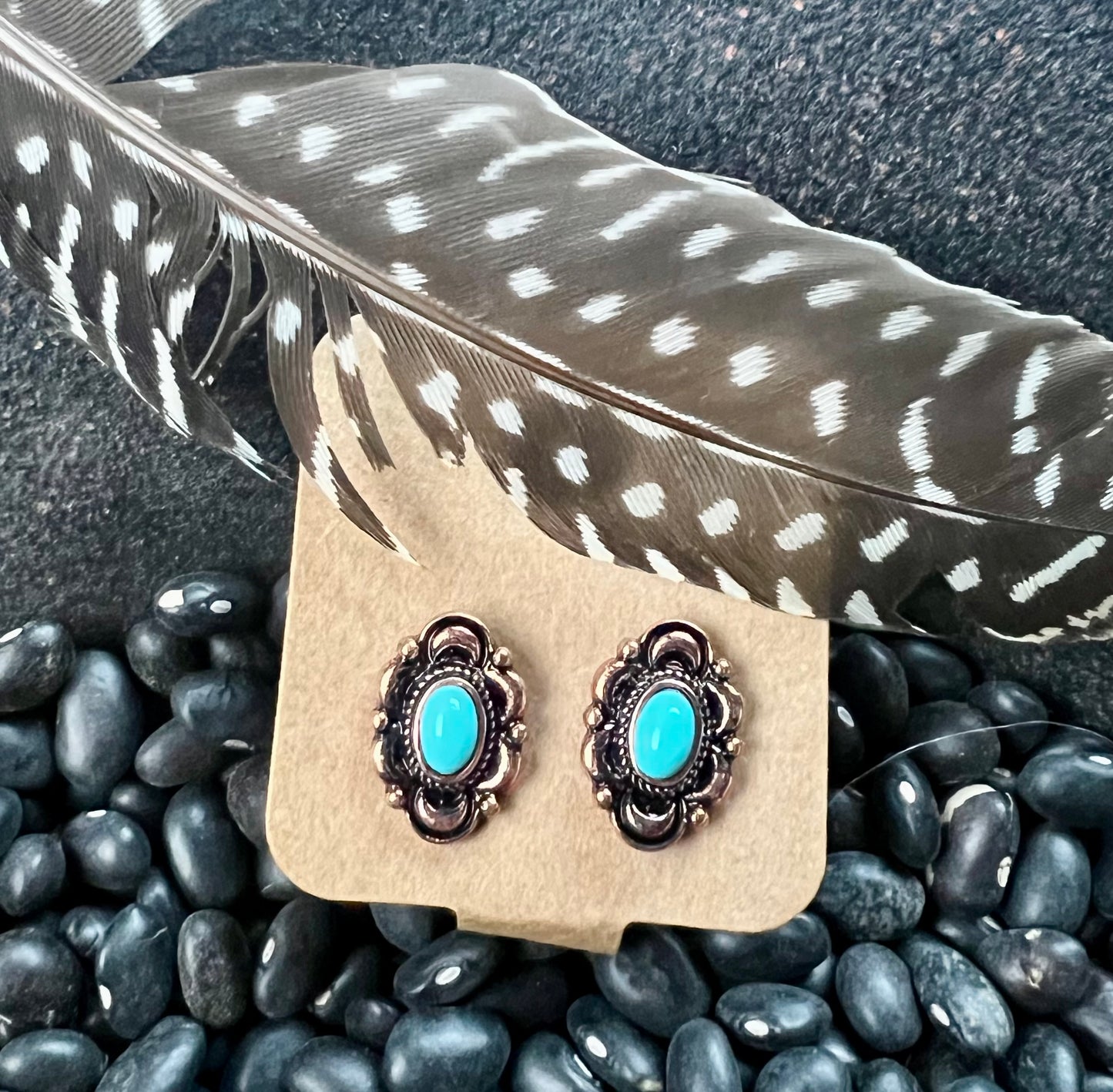Oval Stone Stud Earrings