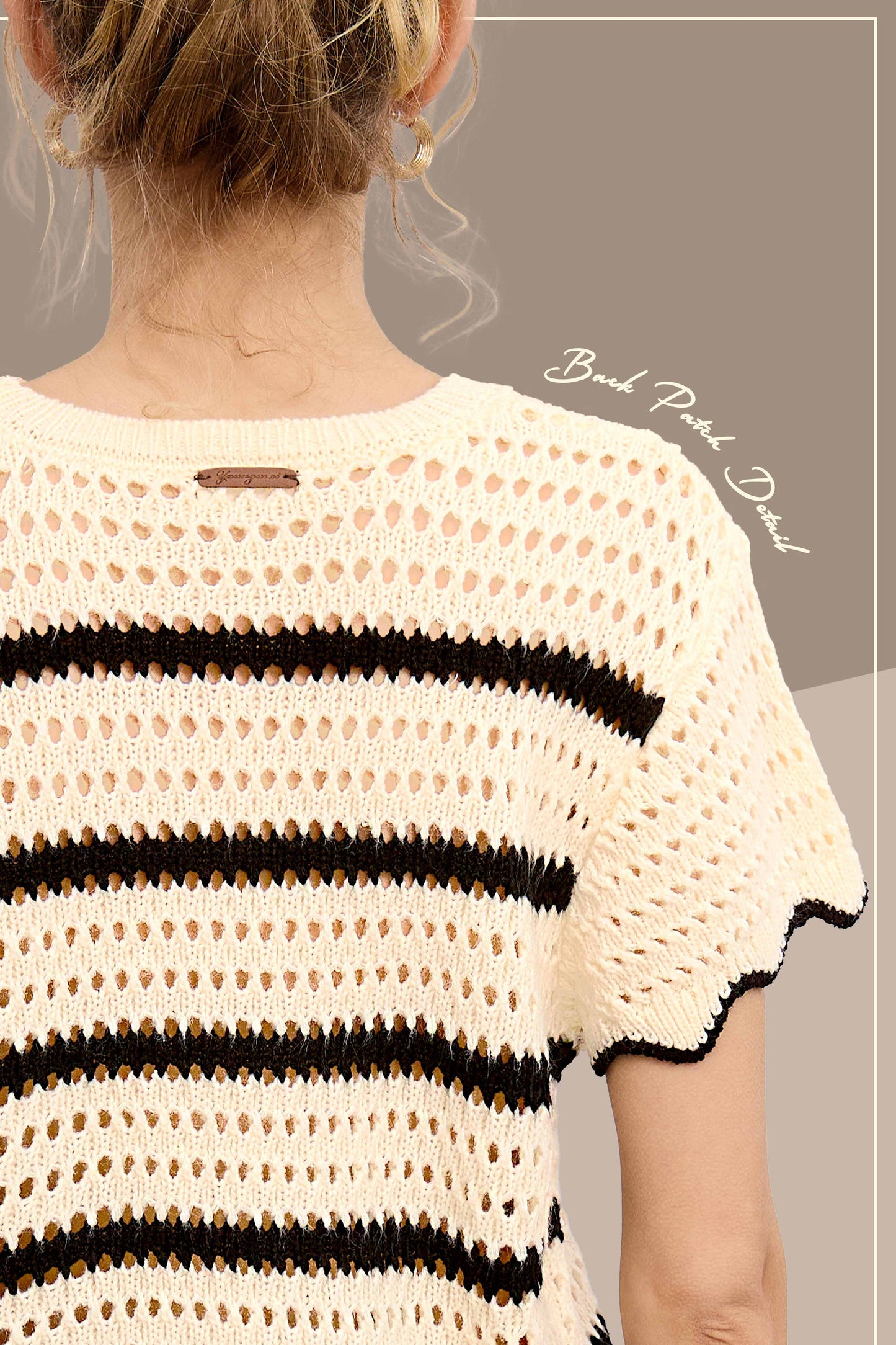 MDS3603-Round Neck Scalloped Edge Short Sleeve Sweater Easte