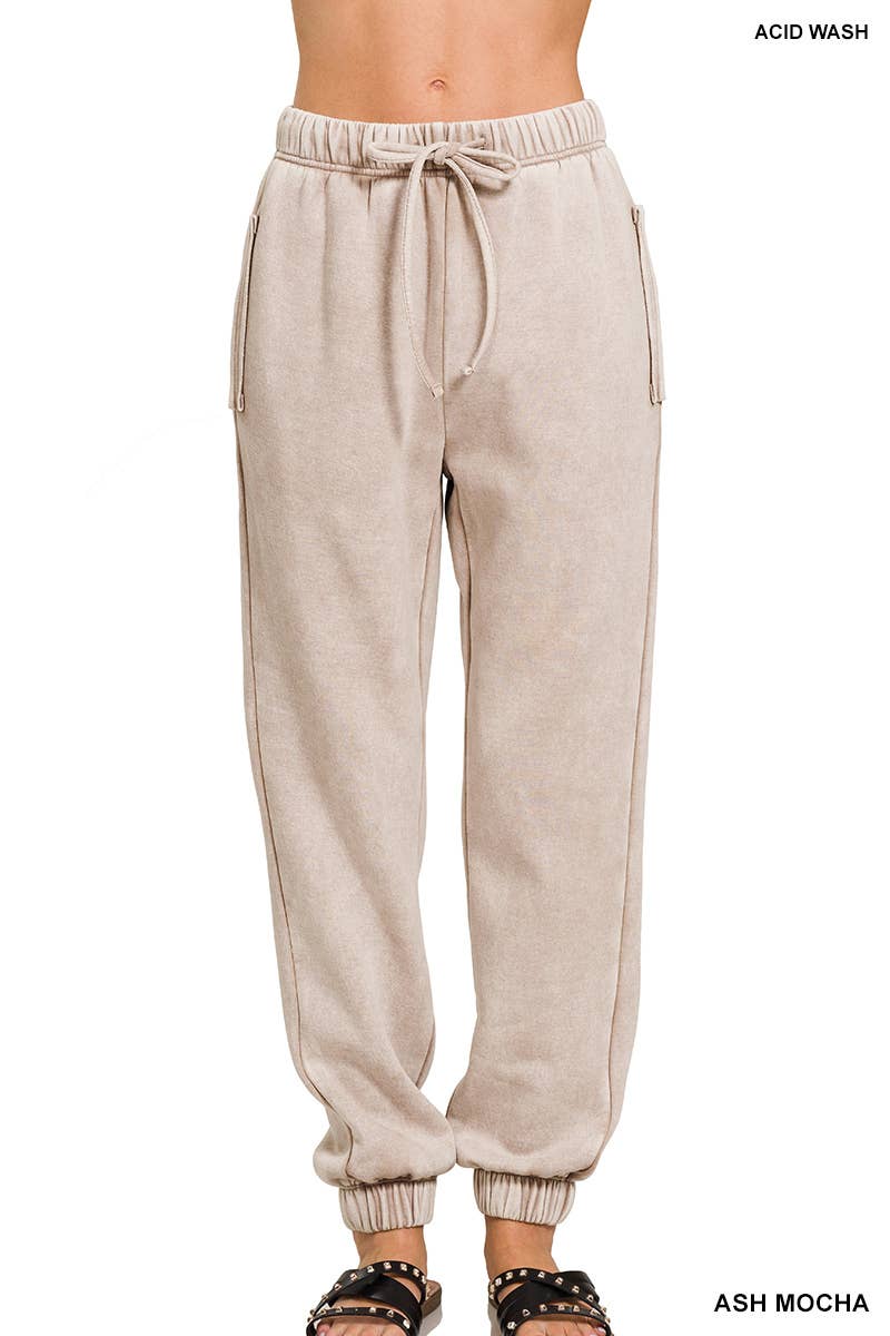 Acid Wash Fleece Sweatpants With Pockets