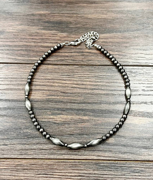 739560, Handmade 15" Elongated Polish Navajo Bead Necklace