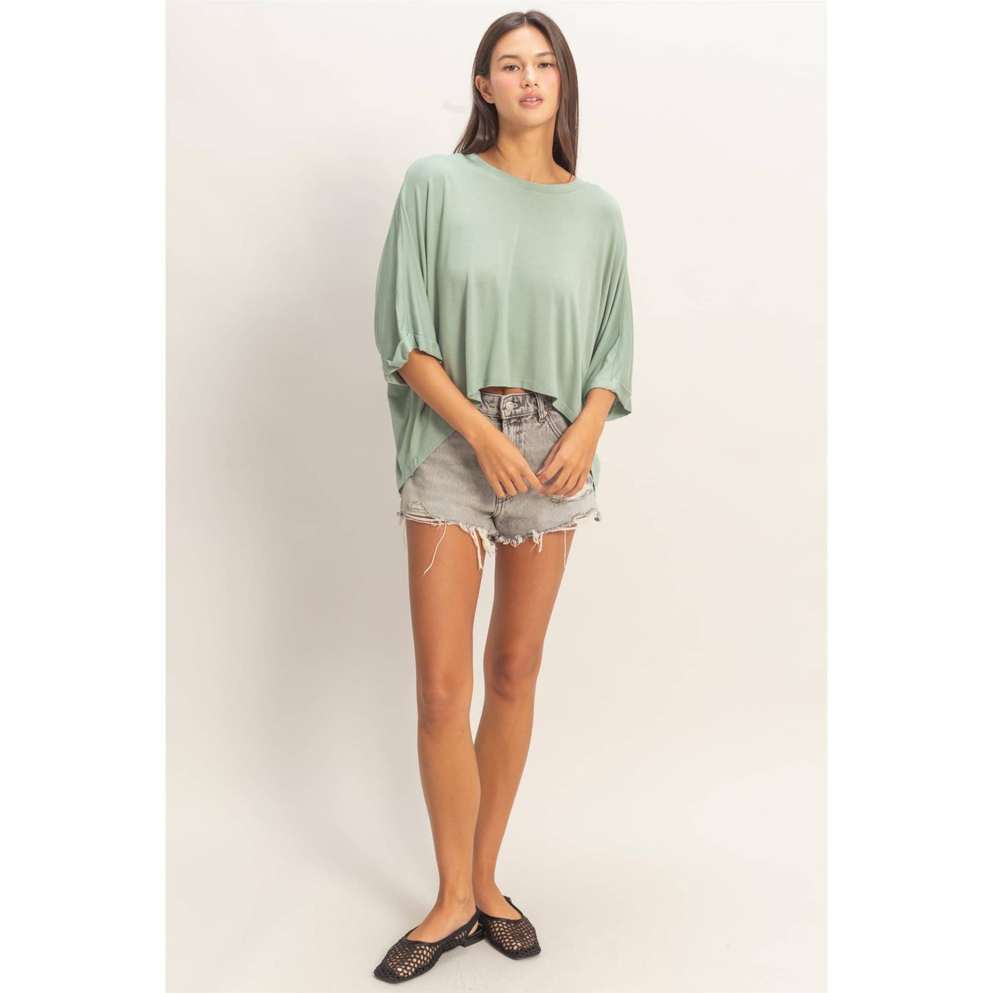 Relaxed High-Low Batwing Sleeve Top