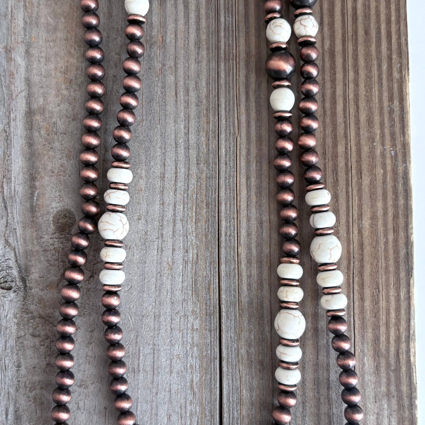 60″ Western Navajo Style Pearl & Stone Bead Long Necklace