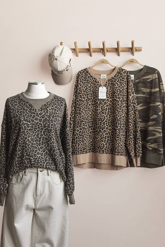 NT12318-Leopard Printed Knit Casual Top