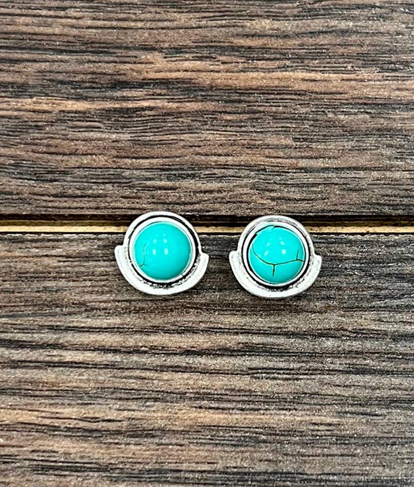 726461, 8mm Round Turquoise Stud Earrings
