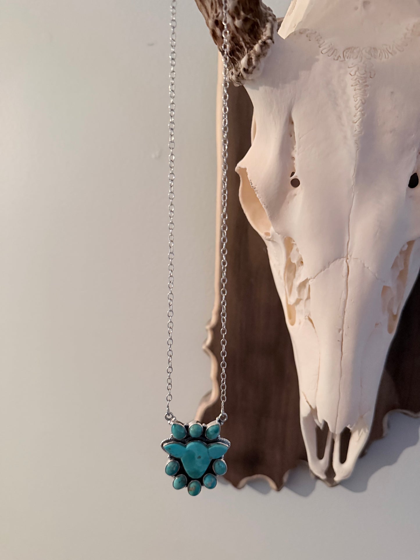 Kingman Turquoise Cow Head Cluster Necklace