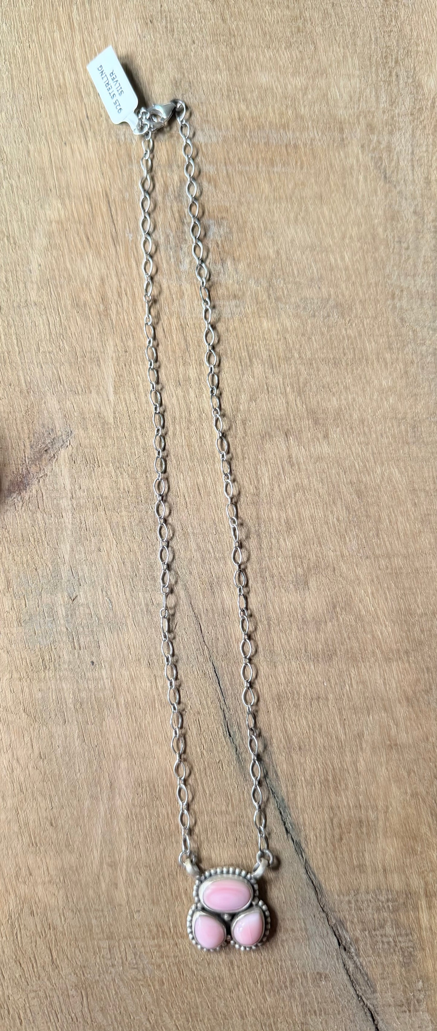 Sterling Silver and 3 Stone Pink Conch Necklace