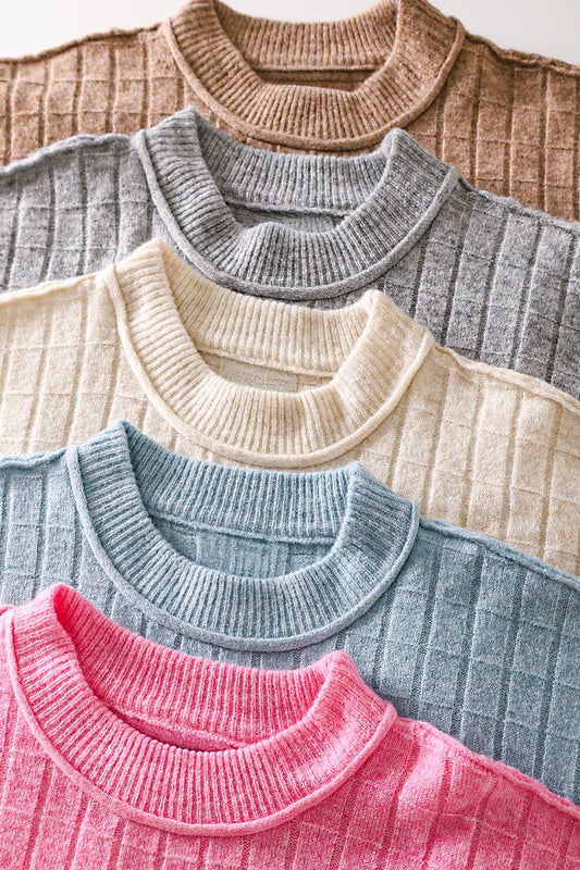 12W3734N-Cropped Length Ribbed Knit Sweater