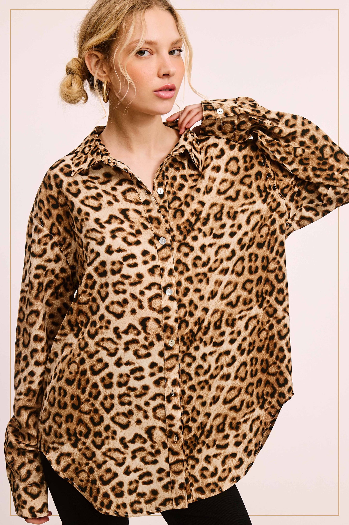 Leopard Printed Button Down Long Sleeve Shirt