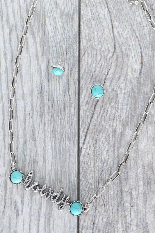 "Howdy" Turquoise Semi Stone Paperclip Chain Necklace Set