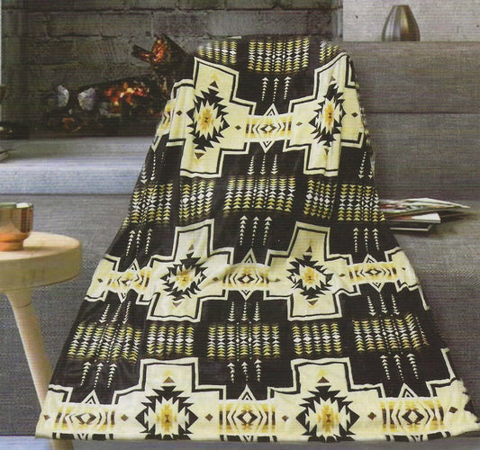 Black & Tan Aztec Twin Size Throw Blanket - 60" x 80"