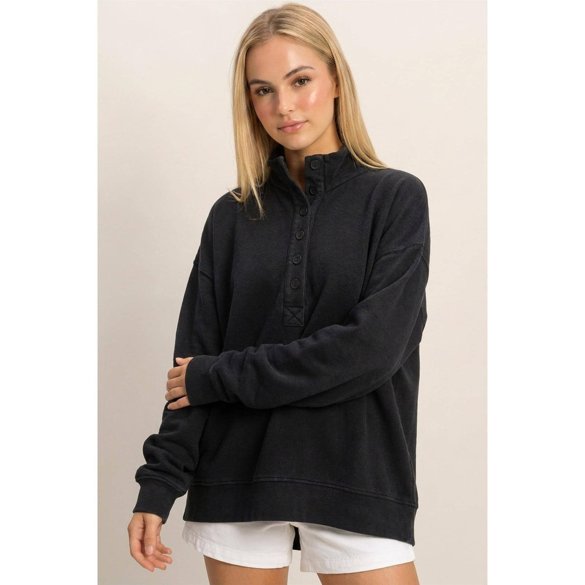 Mineral Wash Button Front Sweatshirt