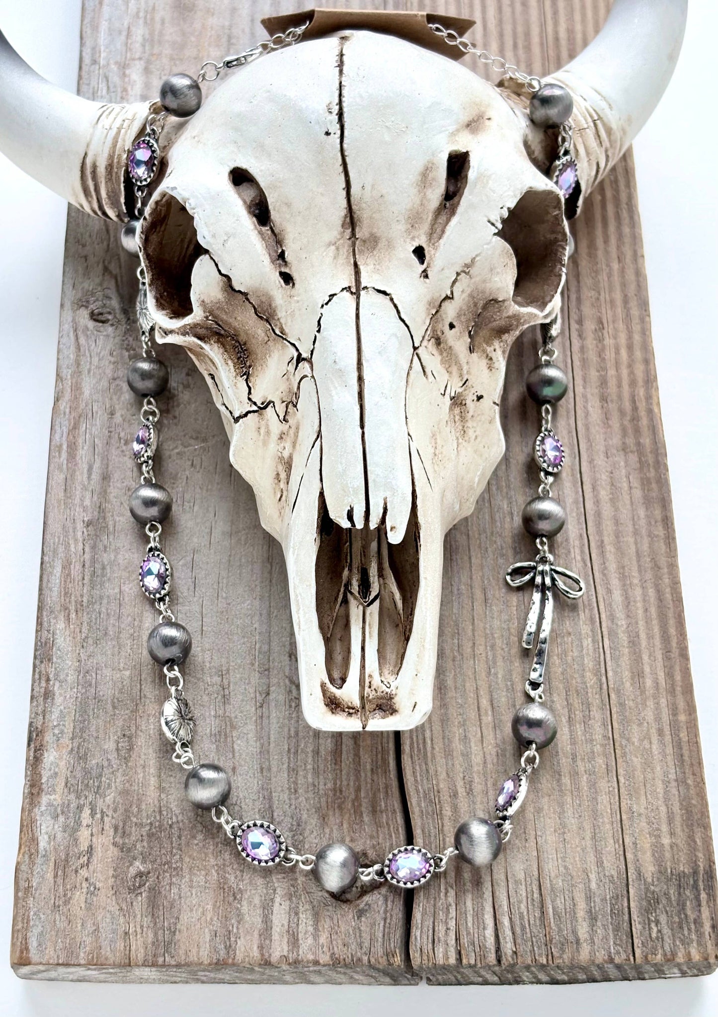Western Style Navajo Pearl Stone Coquette Bow Necklace