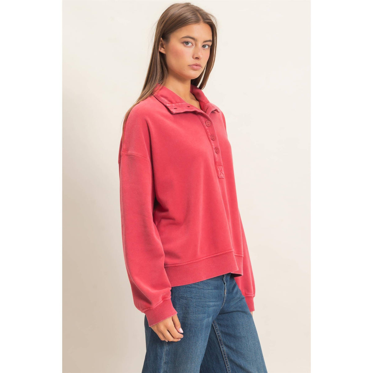 Mineral Wash Button Front Sweatshirt