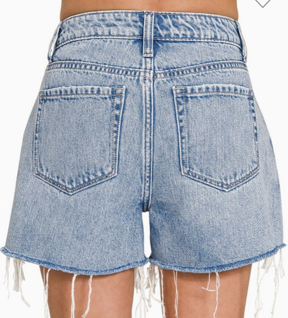 Distressed Hem Denim Shorts
