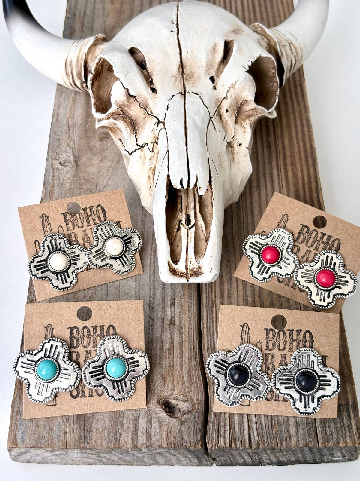 Western Style Cross Turquoise Stone Stud Earrings