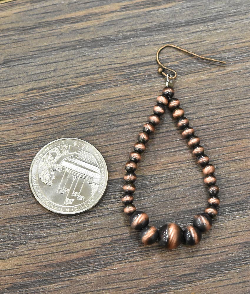 721361, Handmade Graduated Copper Navajo Bead Earrings