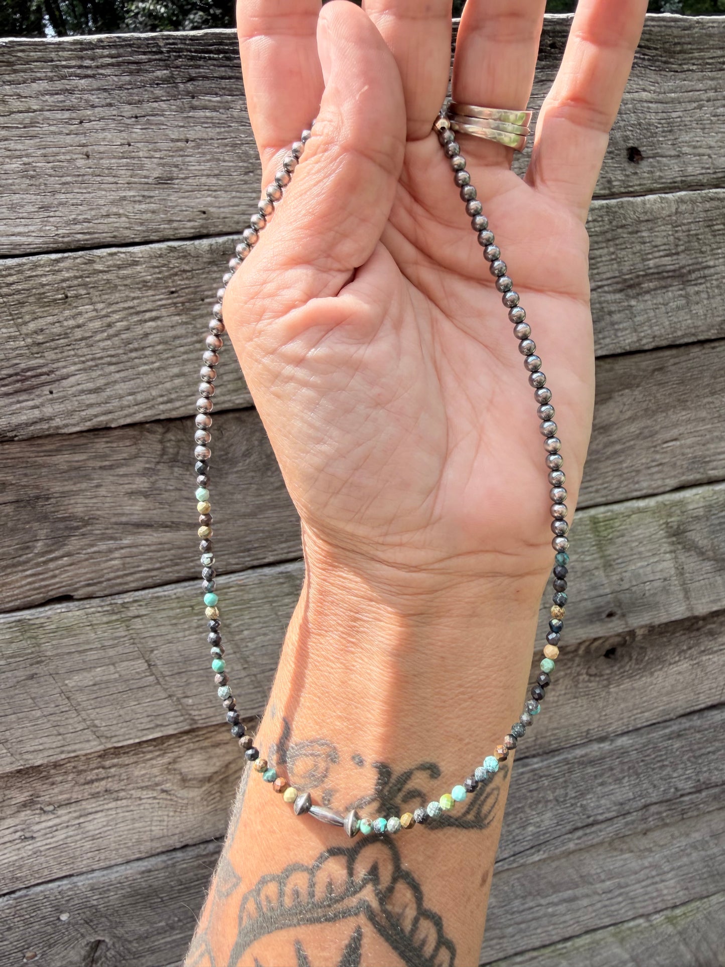 Sterling Pearl and Turquoise Ombre’ Necklace