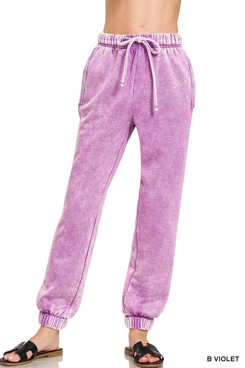 Acid Wash Fleece Sweatpants With Pockets