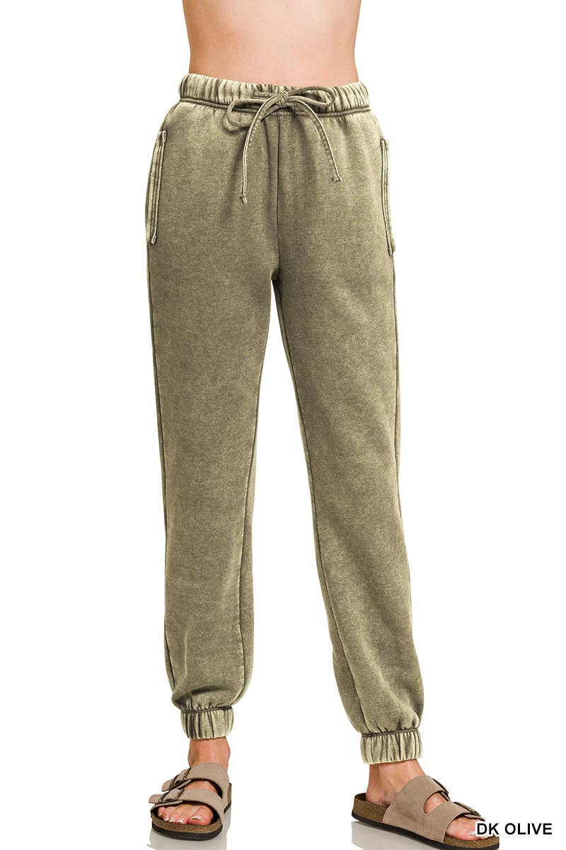 Acid Wash Fleece Sweatpants With Pockets