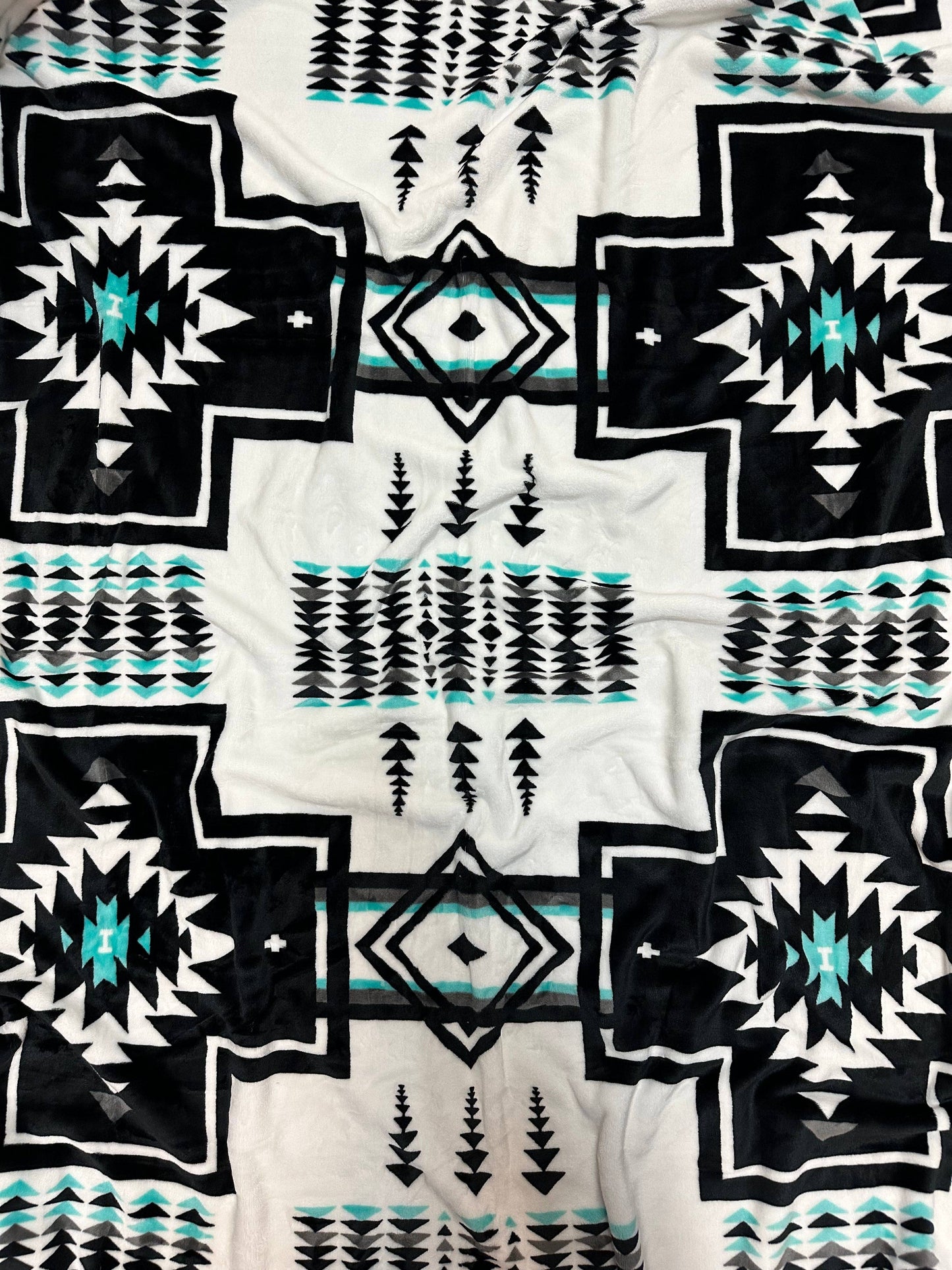 White Southwest Aztec King Size Super Soft Plush Blanket