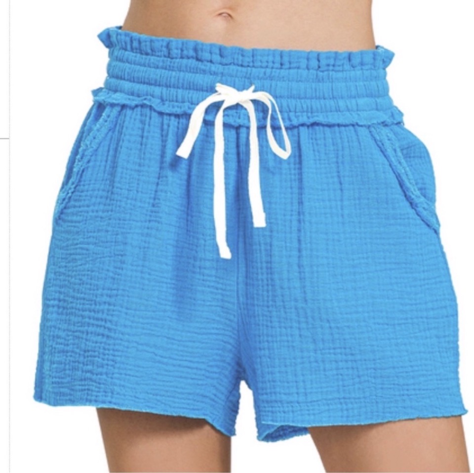 Double Gauze Elasticband Drawstring Waist Shorts
