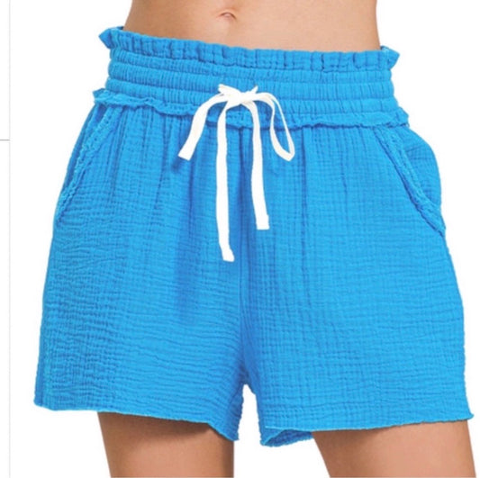 Double Gauze Elasticband Drawstring Waist Shorts