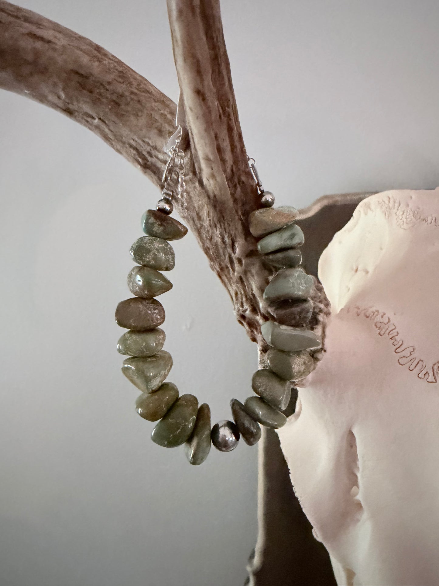 Green Turquoise Nugget Bracelet with Sterling Silver Pearl