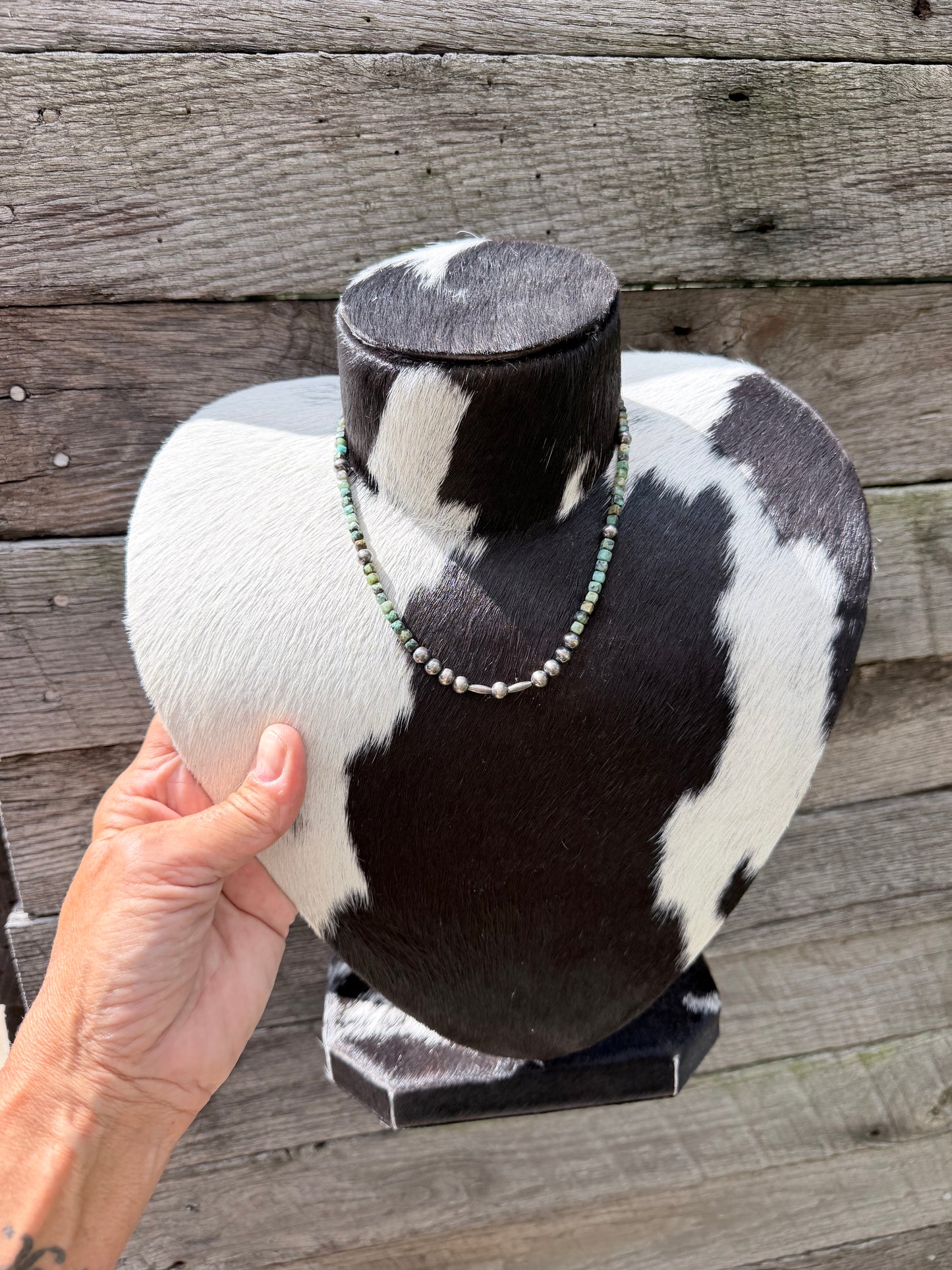 Turquoise Cube and Sterling Pearl Necklace