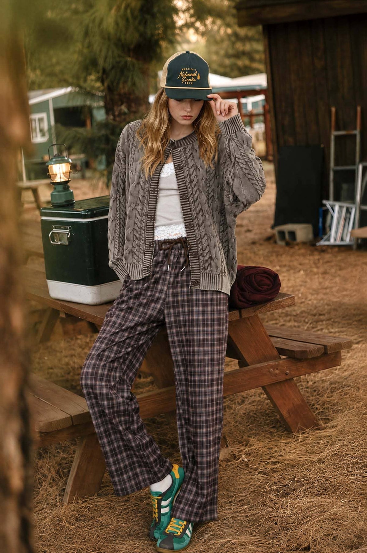WASHED PATTERN CABLE KNIT BUTTON DOWN CARDIGAN