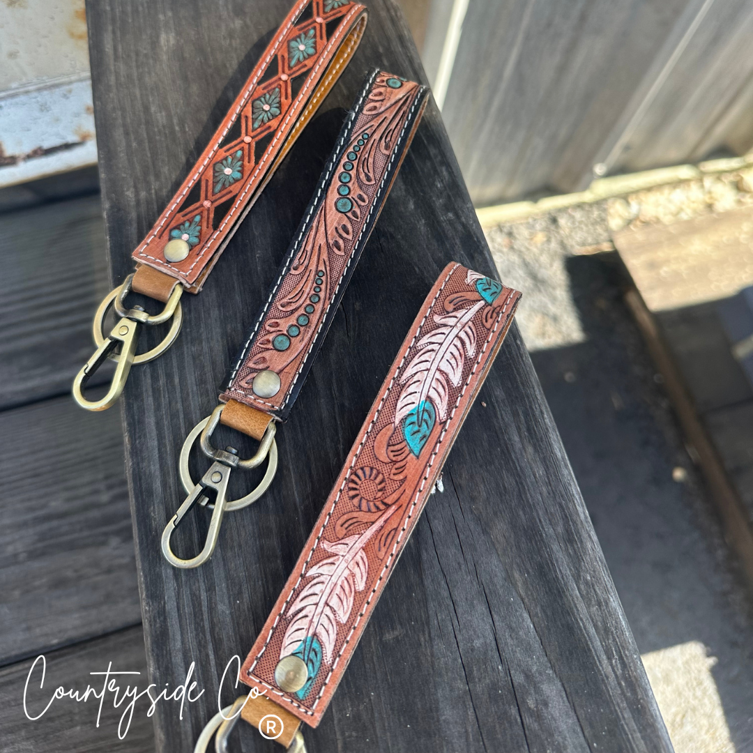 Pecos Tooled Leather Keychain Wristlet