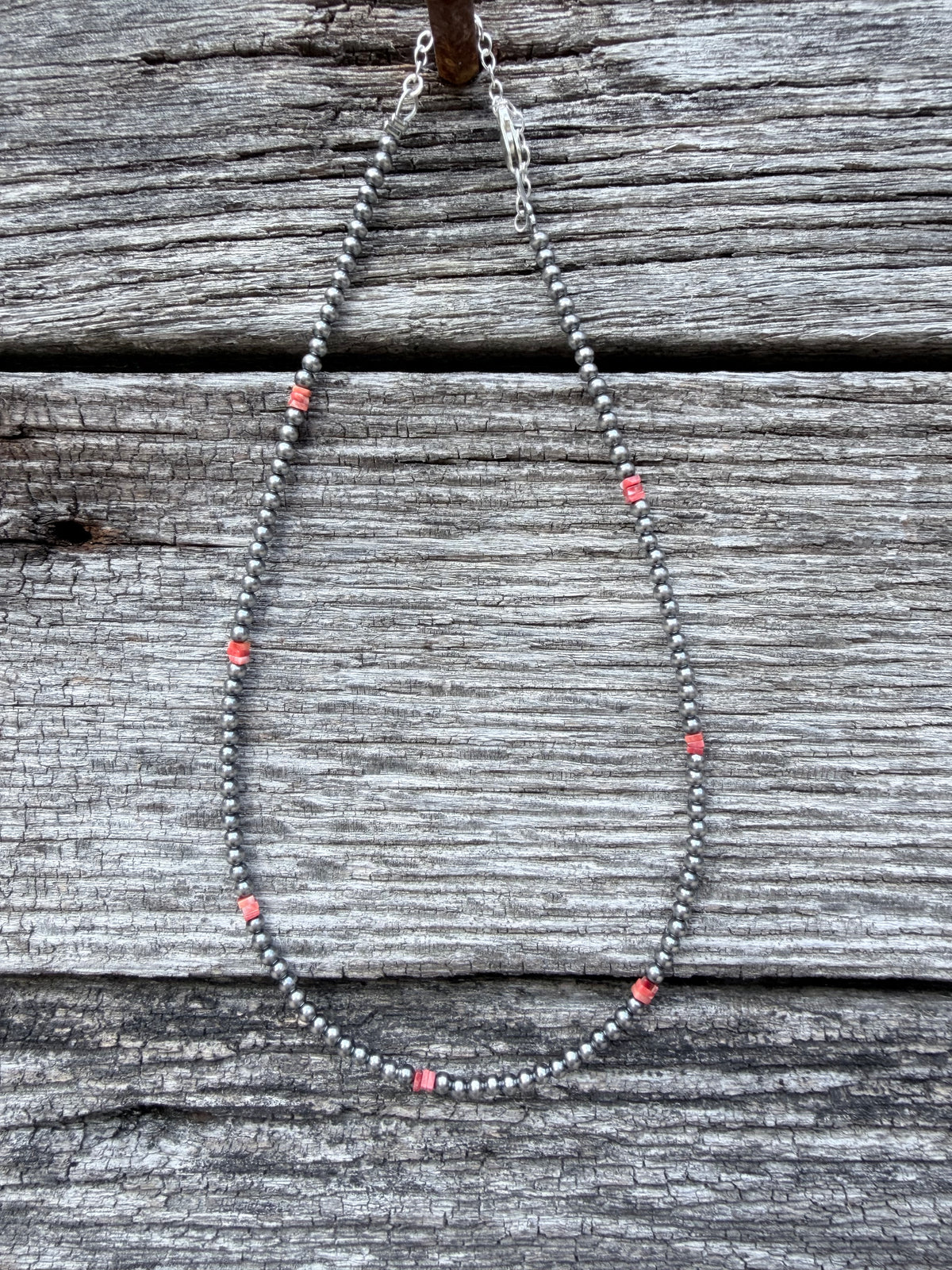 3mm Sterling Pearl and Spiny Oyster Necklace